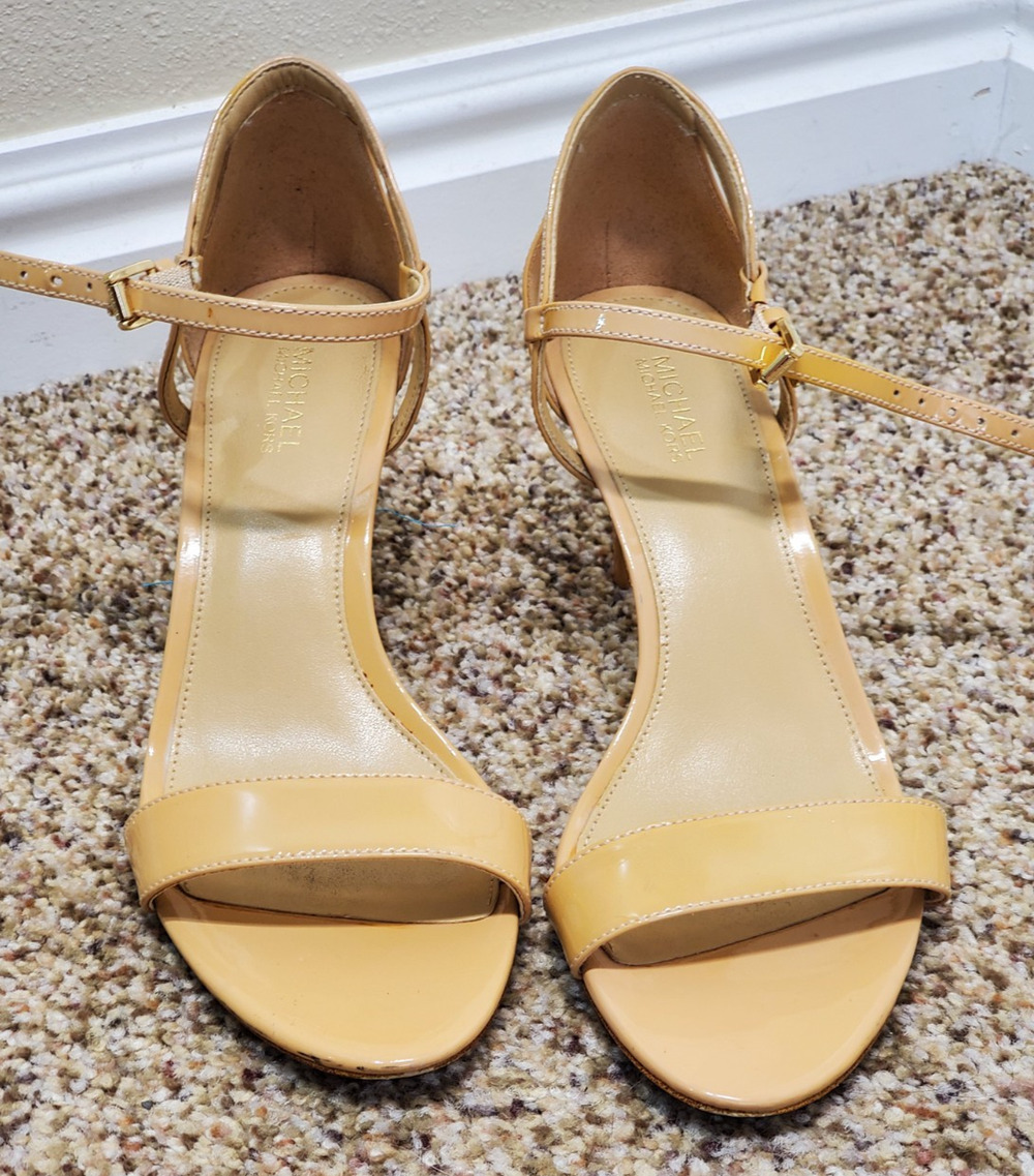 Michael Kors Nude Patent Ankle Strap Heels Sandals Women Size 6.5M Stiletto